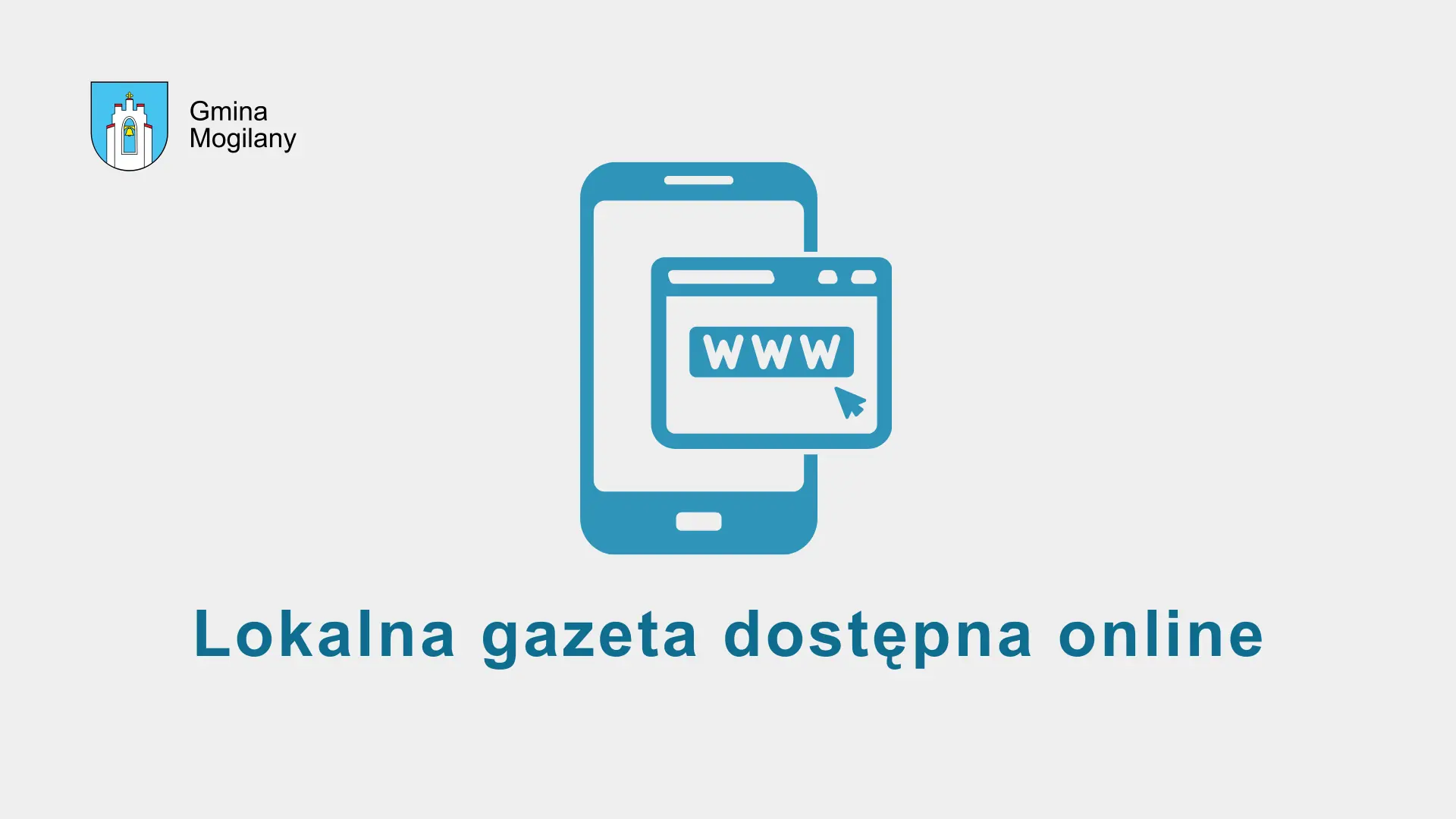 Grafika z komórką. Napis: lokalna gazeta dostępna online